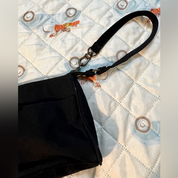 Gap Wristlet Clutch Zipper Black Canvas Button Pocket Pink Lining Snap Strap - Picture 5 of 12